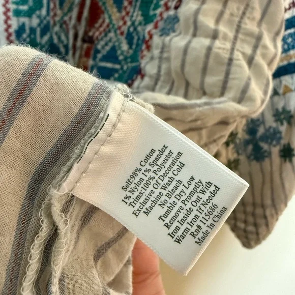 Johnny Was Striped Embroidered Blouse - Blue and Red - Picture 7 of 9